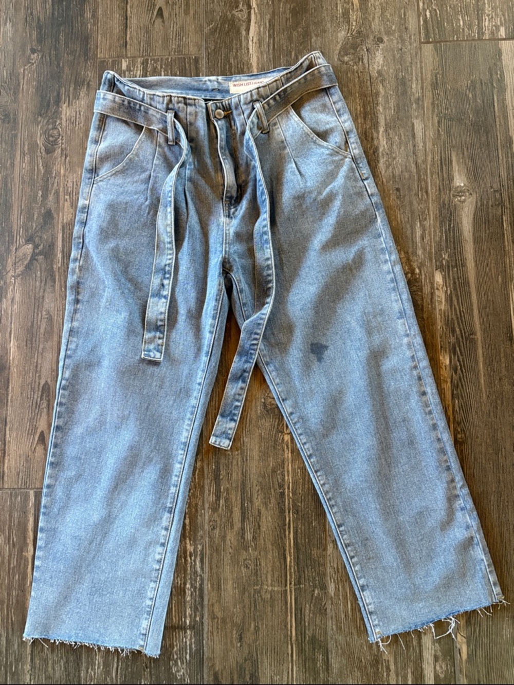 Light Blue Denim Jeans with Self-Tie Belt inseam 26 inches size large
